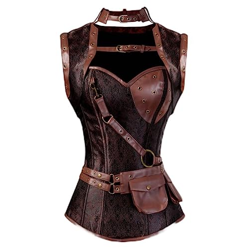 WSZJLN Steampunk-Korsetts für Damen, Gothic-Korsett, Bustier, Reißverschluss, Übergröße, Vintage-Korsett aus Kunstleder, Braun von WSZJLN