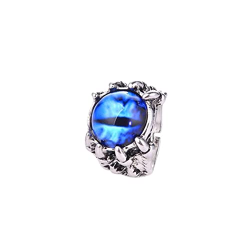 WSZJLN Vintage Demon Eye Ring Übertriebener Punk Männer und Frauen Schüler Totenkopf Rock Hip Hop Ringe Geschenk Schmuck Verstellbar Größenverstellbar Blau von WSZJLN