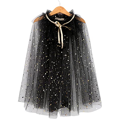 WT-DDJJK Kinder Mädchen Fairy Cape Prinzessin Candy Farbe Glitzer Stern Pailletten Umhang Tüll Schal Wraps für Frauen, Schwarz, 150 von WT-DDJJK