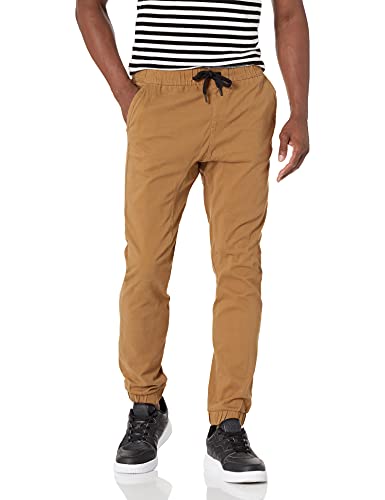 WT02 Herren Jogginghose in einfarbigen Farben und Stretch-Twill Lässige Hose, Neuer Tabak, Groß von WT02