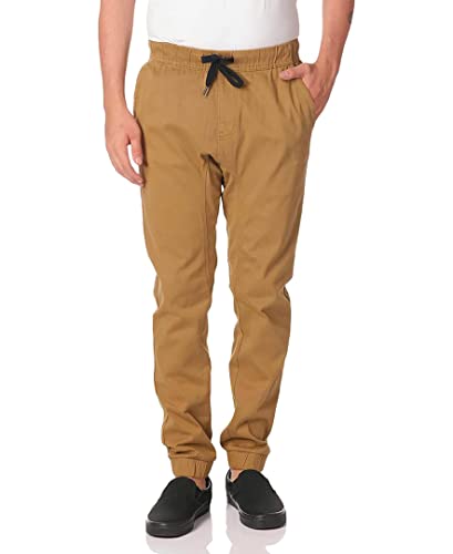 WT02 Herren Jogginghose in einfarbigen Farben und Stretch-Twill Lässige Hose, Tabak (alle Jahreszeiten), Groß von WT02