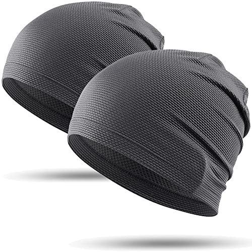 WTACTFUL 2 Stück - Laufmütze Herren und Damen Sportmütze Fahrrad Mütze Skull Cycling Cap Atmungsaktiv für Laufen Radfahren Klettern Motorradfahren Outdoor Kühlende Sommer Beanie Grau + Grau von WTACTFUL