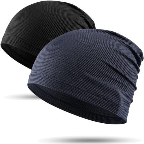WTACTFUL 2 Stück - Laufmütze Herren und Damen Sportmütze Fahrrad Mütze Skull Cycling Cap Atmungsaktiv für Laufen Radfahren Klettern Motorradfahren Outdoor Kühlende Sommer Beanie Schwarz + Marineblau von WTACTFUL