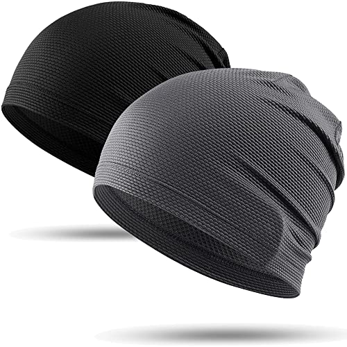 WTACTFUL 2 Stück - Laufmütze Herren und Damen Sportmütze Fahrrad Mütze Skull Cycling Cap Atmungsaktiv für Laufen Radfahren Klettern Motorradfahren Outdoor Kühlende Sommer Beanie Schwarz + Grau von WTACTFUL