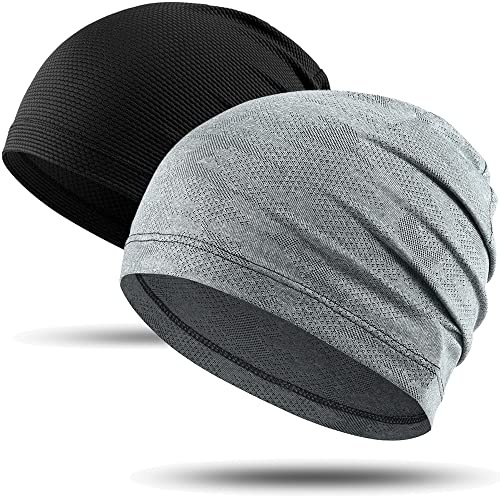 WTACTFUL 2pcs Klassische Leichte läuft Mütze, Damen und Herren, Slouch Beanie Schlafmütze Hat aus atmungsaktivem, Elastisch Schwarz+Leinengrau von WTACTFUL