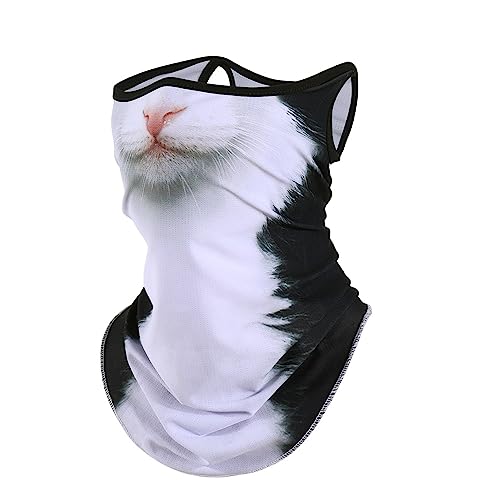 WTACTFUL 3D Tier Gesichtsmaske Sommer Sonnenschutz Masken mit Ohrschlaufen Loop Schal Bandana Halstuch Kopftuch Schlauchschal Outdoor Funktionstücher für Damen Herren Schwarz-weiße Katze von WTACTFUL