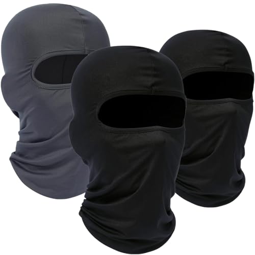 WTACTFUL 3er Set - Sturmhaube Motorrad Damen Herren Skimaske Balaclava Sommer Winter Haube Unter Helm Atmungsaktiv Winddicht Motorradfahren Fahrrad Radfahren Skifahren Snowboarden Schwarz/Schwarz/Grau von WTACTFUL