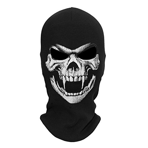WTACTFUL Reißzähne Gruselige Schädel Sturmmaske Geister Geist Tod Hals Warme Maske Helm Schutz Motorrad Reiten Skifahren Snowboarden Cosplay Kostüm Winter/Sommer Grim 04 Schwarz von WTACTFUL