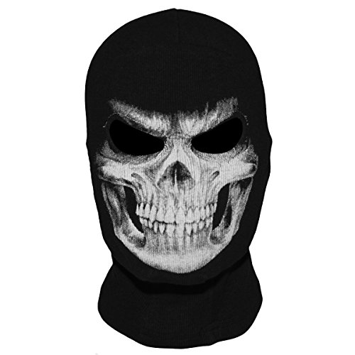 WTACTFUL Scary Skull Balaclava Ghost Death Mask Kopfbedeckung Schutzmaske Motorradfahren Ski Snowboard Cosplay Kostüm Halloween Party Winter/Sommer Schwarz von WTACTFUL