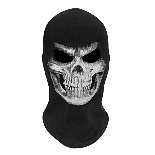 WTACTFUL Scary Skull Balaclava Ghost Death Mask Motorradfahren Skifahren Snowboarden Cosplay Kostüm Halloween Party Winter Sommer Einfaches Design Schwarz von WTACTFUL