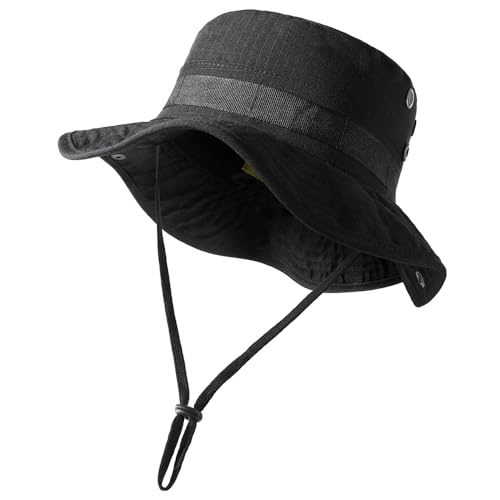 WTACTFUL Sonnenhut Herren UV Schutz Fischerhüte Faltbar Anglerhut Sonnenschutz Hut Outdoor Sommerhut Wanderhut Camping Reisen Angeln Schwarz von WTACTFUL