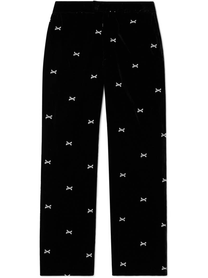 WTAPS - Straight-Leg Embroidered Velour Trousers - Men - Black - M von WTAPS