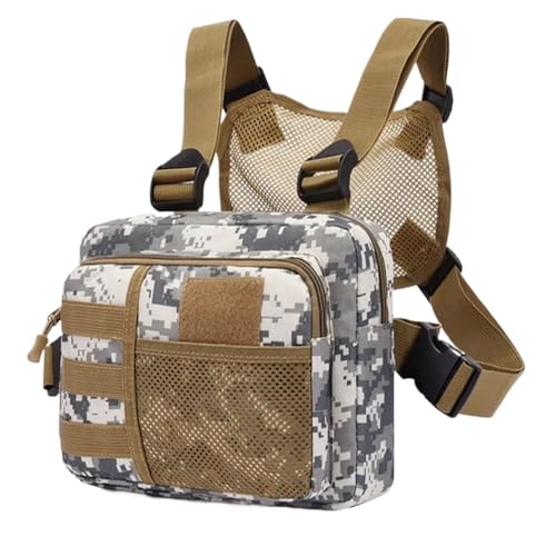 Brusttasche Herren Multifunktionsweste Unisex Brust Hip-Hop Streetwear Brusttaschen Wasserdichter Oxford Sportrucksack(Gray) von WTAXBH