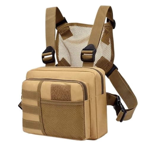 Brusttasche Herren Multifunktionsweste Unisex Brust Hip-Hop Streetwear Brusttaschen Wasserdichter Oxford Sportrucksack(Khaki) von WTAXBH