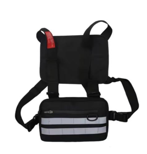 Brusttasche Herren wasserdichte Brust-Rig-Tasche for Herren, Freizeitkleidung, Oxford, Unisex, Weste, Große Kapazität, Männliche Gürteltasche(Black+Sliver) von WTAXBH