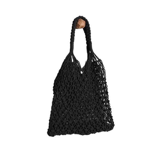 WTAXBH Gewebte Tasche Ankunft Aushöhlen Umhängetaschen for Frauen Große Kapazität Stroh Handtasche Totes Vintage Reise Strand Tasche Shopping Pack(Black) von WTAXBH