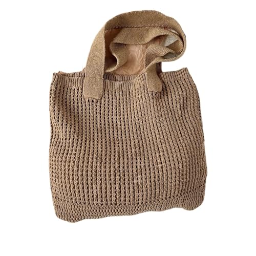 WTAXBH Gewebte Tasche Damen Mädchen Gestrickte Schultertaschen Retro Hohl Gewebt Große Kapazität Shopper Handtaschen Häkeltasche(Lightbrown) von WTAXBH