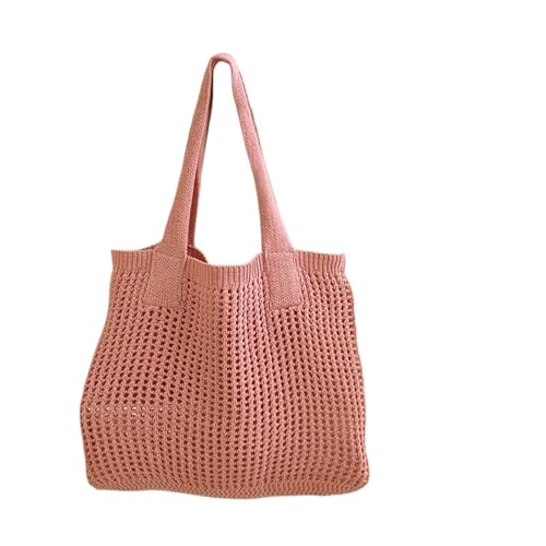 WTAXBH Gewebte Tasche Damen Mädchen Gestrickte Schultertaschen Retro Hohl Gewebt Große Kapazität Shopper Handtaschen Häkeltasche(Pink) von WTAXBH