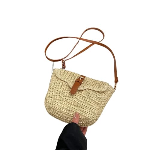 WTAXBH Gewebte Tasche Damen Umhängetaschen Sommer Gewebte Messenger Bags Mode Handarbeit Papierseil Einfache Verstellbare Träger Geldbörse(Beige) von WTAXBH