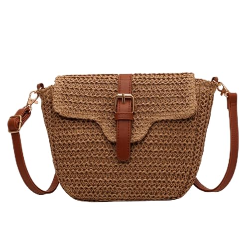 WTAXBH Gewebte Tasche Damen Umhängetaschen Sommer Gewebte Messenger Bags Mode Handarbeit Papierseil Einfache Verstellbare Träger Geldbörse(Light Brown) von WTAXBH