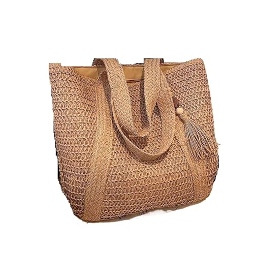 WTAXBH Gewebte Tasche Elegante Damen Stroh gewebte Handtasche Frauen Urlaub Strand Pendeln Casual Tote Top-Griff Taschen Mode Retro Schulter(Brown) von WTAXBH