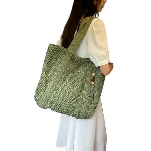 WTAXBH Gewebte Tasche Elegante Damen Stroh gewebte Handtasche Frauen Urlaub Strand Pendeln Casual Tote Top-Griff Taschen Mode Retro Schulter(Green) von WTAXBH