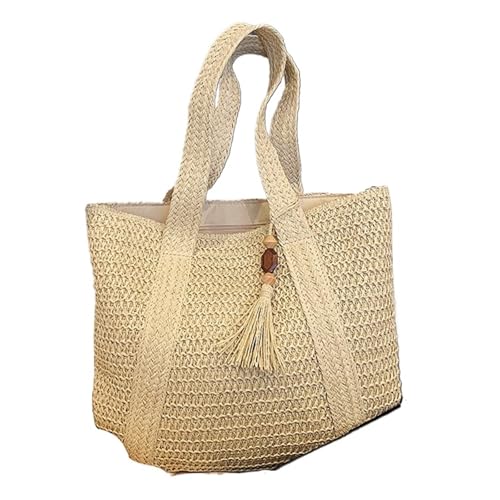 WTAXBH Gewebte Tasche Elegante Damen Stroh gewebte Handtasche Sommer Strand Casual Tote Top-Griff Taschen große Kapazität Mode Damen Schulter(WHITE) von WTAXBH