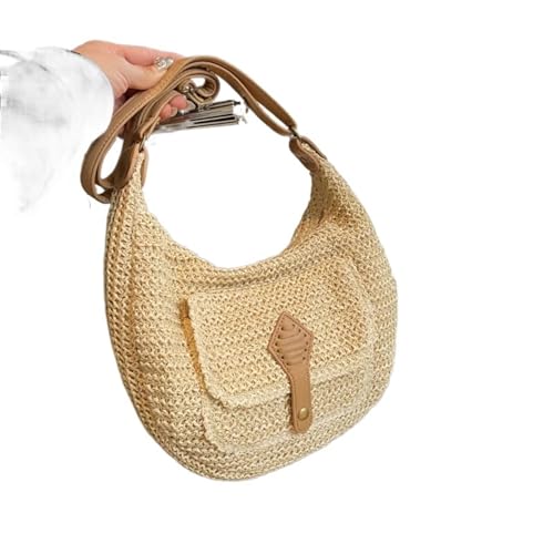 WTAXBH Gewebte Tasche Freizeittasche mit großem Fassungsvermögen for Strandurlaub am Meer, Gras, gewebte Tasche for Damen, vielseitige Umhängetasche, gewebte Schultertasche(Beige) von WTAXBH