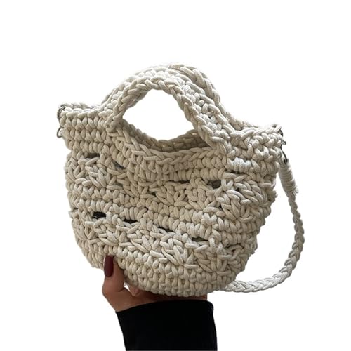WTAXBH Gewebte Tasche Gestrickte Umhängetasche Casual Beach Design Kleine gewebte St Damenhandtasche Weicher Stoff(Off-white) von WTAXBH