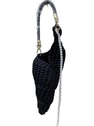 WTAXBH Gewebte Tasche Handgewebte Muschelschalen-Handtasche in reiner Farbe, Umhängetasche(Black) von WTAXBH