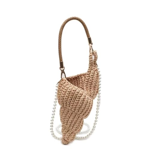 WTAXBH Gewebte Tasche Handgewebte Muschelschalen-Handtasche in reiner Farbe, Umhängetasche(Khaki) von WTAXBH