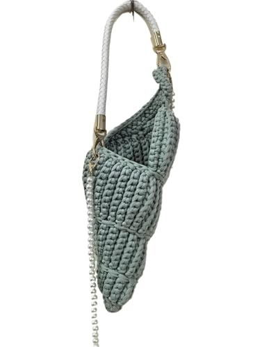 WTAXBH Gewebte Tasche Handgewebte Muschelschalen-Handtasche in reiner Farbe, Umhängetasche(SKY BLUE) von WTAXBH