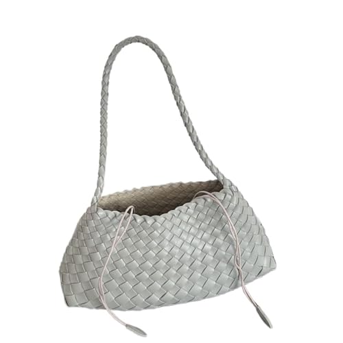 WTAXBH Gewebte Tasche Handgewebte PU-Damentasche, Gemüsekorb-Segelboot-Eimertasche, lässige Urlaubshandtasche, Umhängetasche(Light gray) von WTAXBH