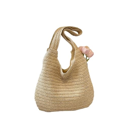 WTAXBH Gewebte Tasche Mode Rattan Frauen Schulter Taschen Gewebte Weibliche Handtaschen Große Kapazität Sommer Strand Stroh Taschen Casual Tote Geldbörsen(Beige) von WTAXBH