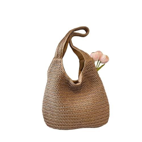 WTAXBH Gewebte Tasche Mode Rattan Frauen Schulter Taschen Gewebte Weibliche Handtaschen Große Kapazität Sommer Strand Stroh Taschen Casual Tote Geldbörsen(Khaki) von WTAXBH
