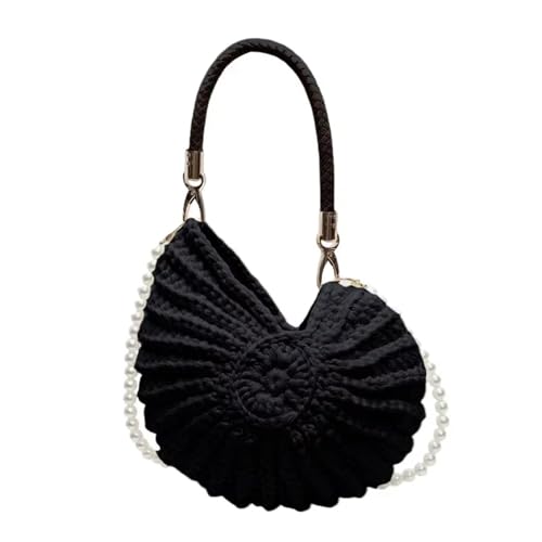 WTAXBH Gewebte Tasche Perlenkette Conch Shell Crossbody Schultertasche,Handgemachte Gestrickte Gehäkelte Damen Sling Bag,Kompakte Chic Clutch Geldbörse(A-Black) von WTAXBH