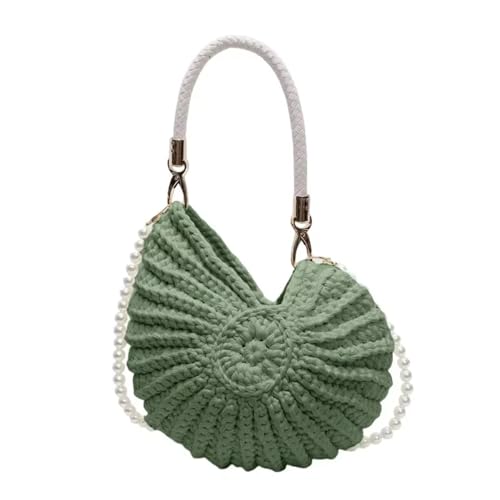 WTAXBH Gewebte Tasche Perlenkette Conch Shell Crossbody Schultertasche,Handgemachte Gestrickte Gehäkelte Damen Sling Bag,Kompakte Chic Clutch Geldbörse(A-Green) von WTAXBH