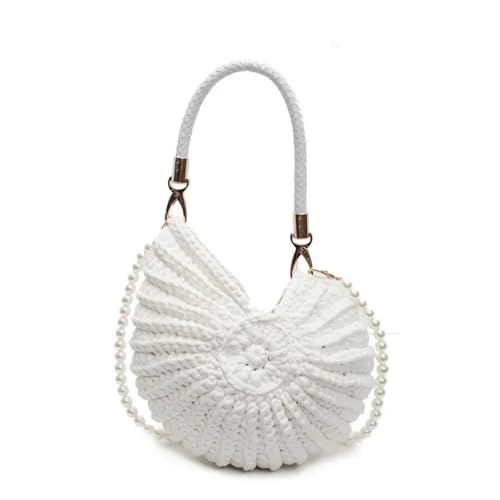 WTAXBH Gewebte Tasche Perlenkette Conch Shell Crossbody Schultertasche,Handgemachte Gestrickte Gehäkelte Damen Sling Bag,Kompakte Chic Clutch Geldbörse(A-White) von WTAXBH