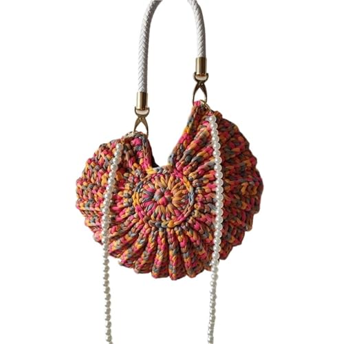 WTAXBH Gewebte Tasche Perlenkette Conch Shell Crossbody Schultertasche,Handgemachte Gestrickte Gehäkelte Damen Sling Bag,Kompakte Chic Clutch Geldbörse(C-C1) von WTAXBH