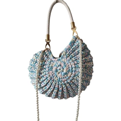 WTAXBH Gewebte Tasche Perlenkette Conch Shell Crossbody Schultertasche,Handgemachte Gestrickte Gehäkelte Damen Sling Bag,Kompakte Chic Clutch Geldbörse(C-C2) von WTAXBH