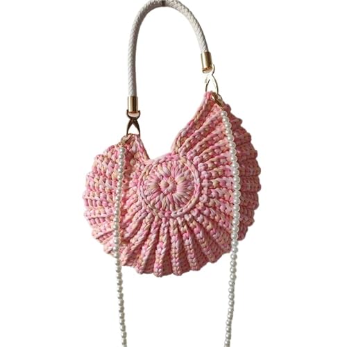 WTAXBH Gewebte Tasche Perlenkette Conch Shell Crossbody Schultertasche,Handgemachte Gestrickte Gehäkelte Damen Sling Bag,Kompakte Chic Clutch Geldbörse(C-C5) von WTAXBH