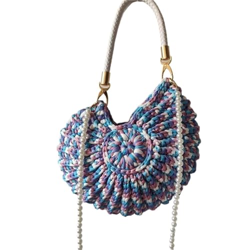WTAXBH Gewebte Tasche Perlenkette Conch Shell Crossbody Schultertasche,Handgemachte Gestrickte Gehäkelte Damen Sling Bag,Kompakte Chic Clutch Geldbörse(C-C8) von WTAXBH