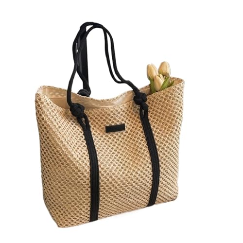 WTAXBH Gewebte Tasche Sommer Gewebte Stroh Einkaufstasche Casual Strand Urlaub Frauen Schulter Taschen Große Kapazität Weibliche Handtaschen Einfarbig(Beige) von WTAXBH