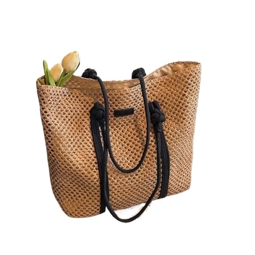 WTAXBH Gewebte Tasche Sommer Gewebte Stroh Einkaufstasche Casual Strand Urlaub Frauen Schulter Taschen Große Kapazität Weibliche Handtaschen Einfarbig(Khaki) von WTAXBH