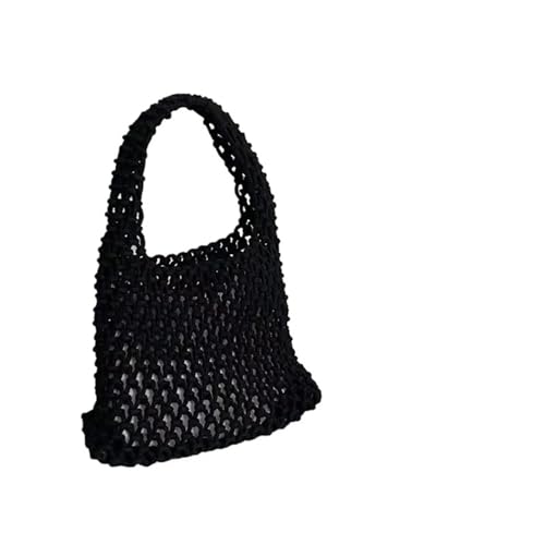 WTAXBH Gewebte Tasche Sommer Handgewebte Tragetaschen Stricken Häkeln Strand Schultertasche Aushöhlen Handtasche Damen Stroh Seil Unterarm(Black) von WTAXBH