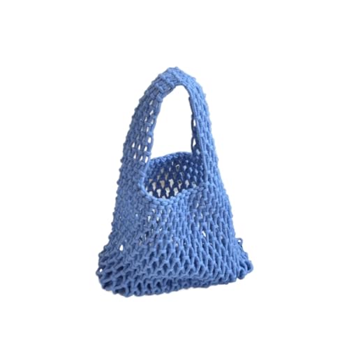 WTAXBH Gewebte Tasche Sommer Handgewebte Tragetaschen Stricken Häkeln Strand Schultertasche Aushöhlen Handtasche Damen Stroh Seil Unterarm(Blue) von WTAXBH
