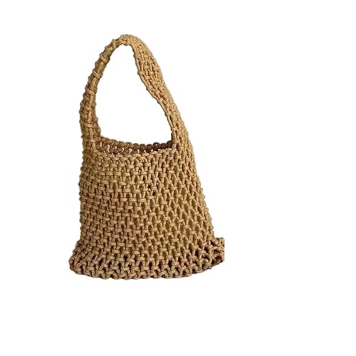 WTAXBH Gewebte Tasche Sommer Handgewebte Tragetaschen Stricken Häkeln Strand Schultertasche Aushöhlen Handtasche Damen Stroh Seil Unterarm(Khaki) von WTAXBH