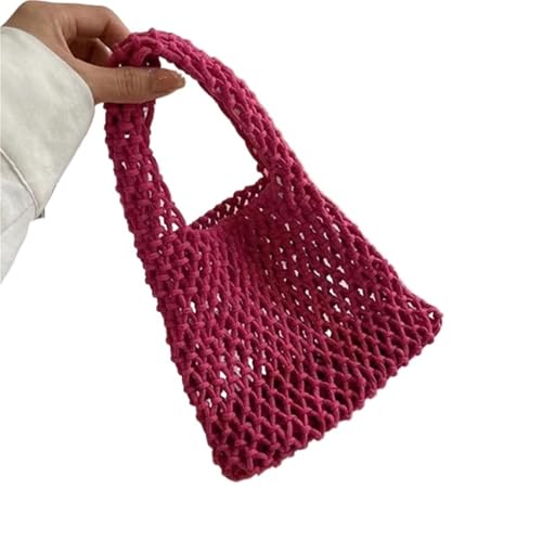 WTAXBH Gewebte Tasche Sommer Handgewebte Tragetaschen Stricken Häkeln Strand Schultertasche Aushöhlen Handtasche Damen Stroh Seil Unterarm(Rose) von WTAXBH