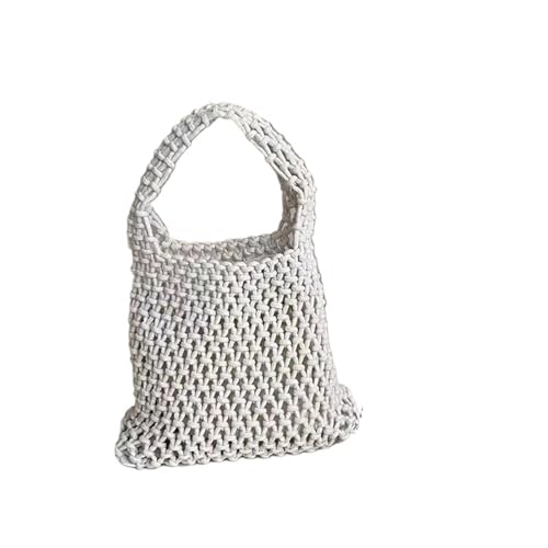 WTAXBH Gewebte Tasche Sommer Handgewebte Tragetaschen Stricken Häkeln Strand Schultertasche Aushöhlen Handtasche Damen Stroh Seil Unterarm(White) von WTAXBH