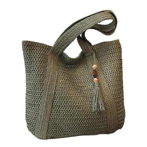 WTAXBH Gewebte Tasche Sommer Stroh Damen Tasche Handgewebte Handtaschen Handgemachte Raffia Strand Schultertasche Große Einkaufstasche Quaste Einkaufstaschen(Green) von WTAXBH